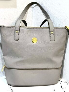 Joy Mangano Double Decker Zip Tote | Grey Structured Work Bag, Gold Hardware